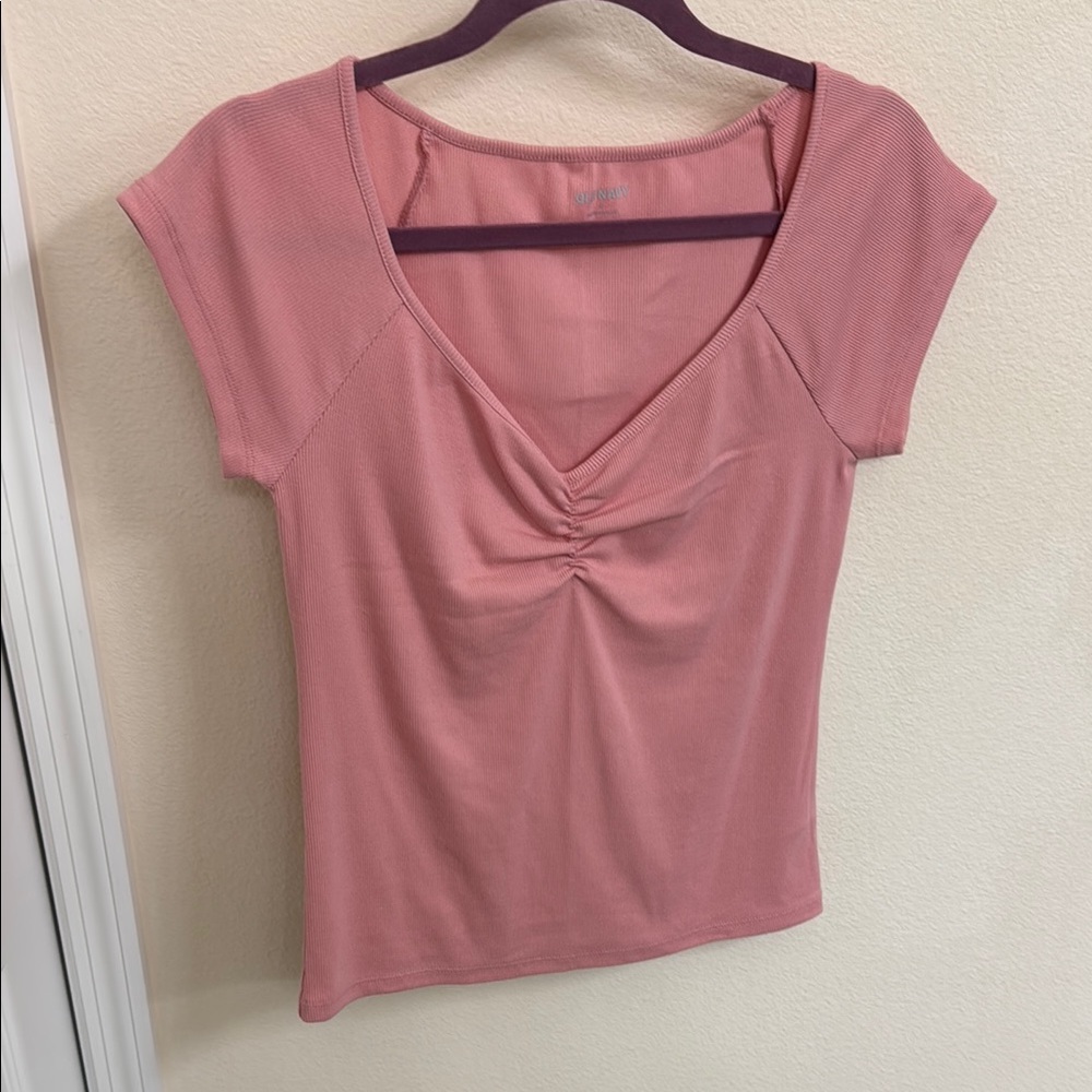 Old Navy Pink Ruched Cap Sleeve Blouse